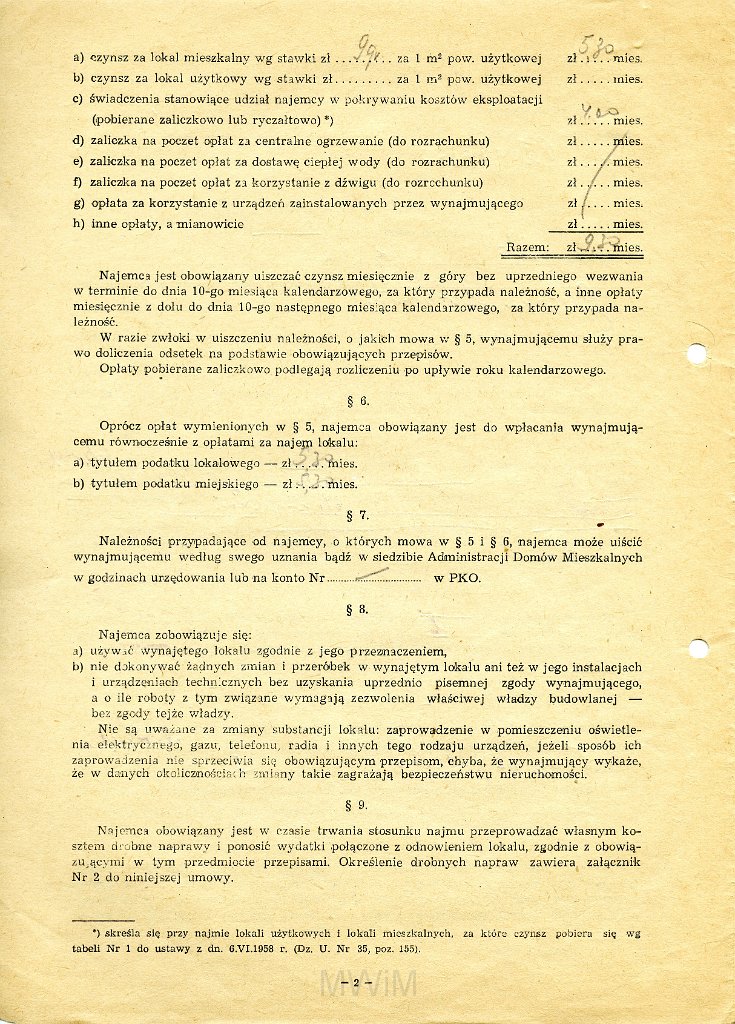 KKE 5877-2.jpg - Dok. Umowa Najmu Lokalu między Antonim Graszko a Prezydium Miejskiej Rady Narodowej - Zakładem Gospodarki Komunalno-Mieszkaniowej, Pełczyce, 27 V 1959 r. Do umowy został dołączony protkół zdawczo-odbiorczy mieszkania, Pełczyce, 27 V 1959 r.